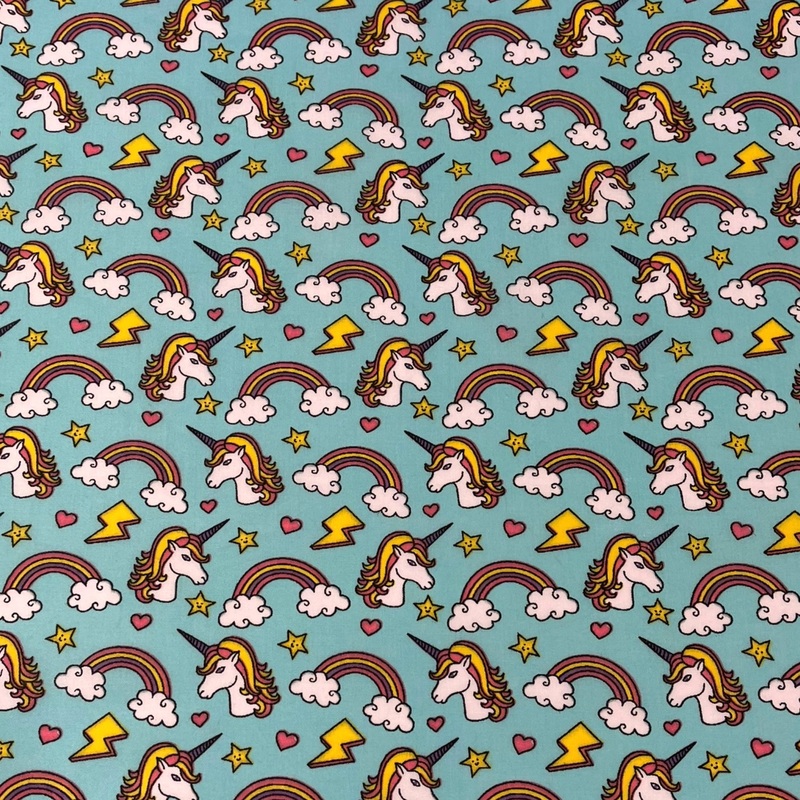 Unicorn print Polycotton – Blue 0.5