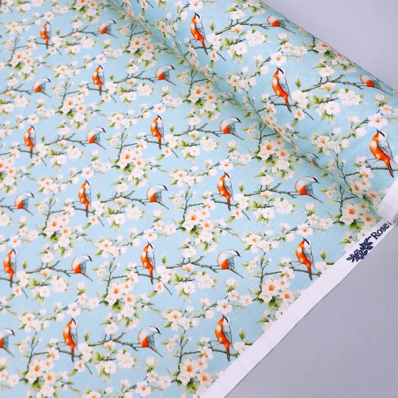 Cotton Poplin – Pale Blue – Birds