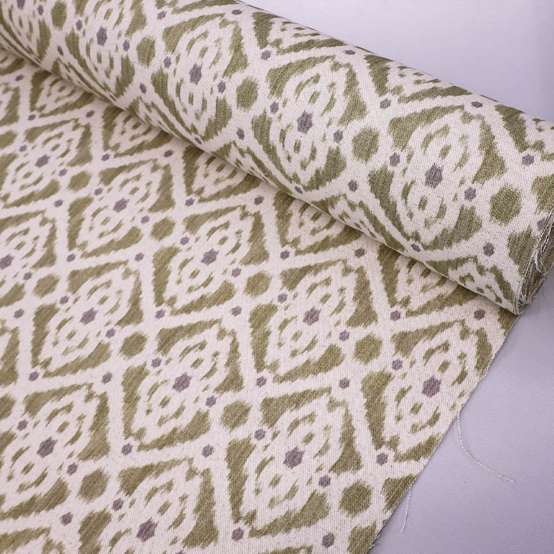 Home Furnishing Ikat Linen Mix Geometric – Stevie in Olive