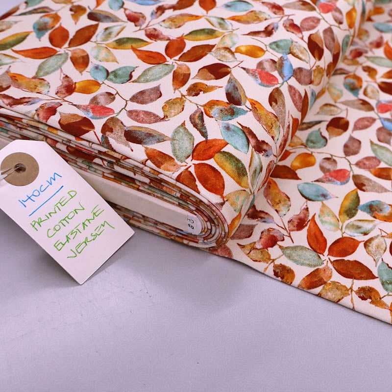 Cotton Jersey – Cream – Jewel Leaves