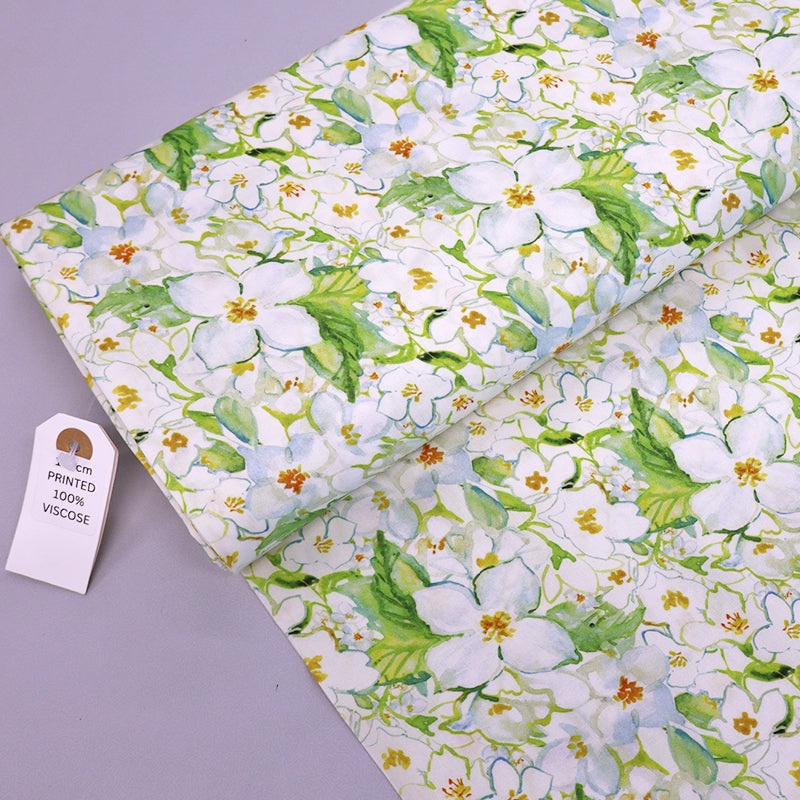 Viscose – Floral – White Blossom